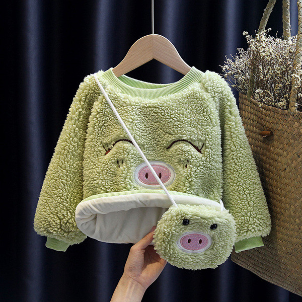 Dječji puhasti pulover za djevojčice s vezom + torba