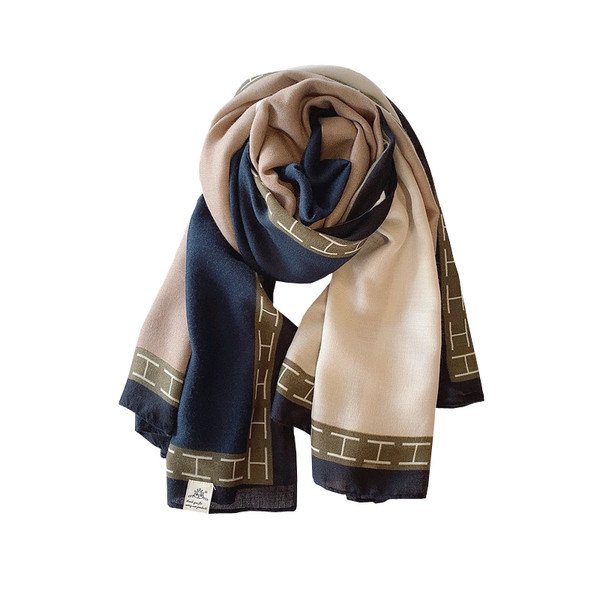 Moderni ženski laneni šal u bež i plavoj boji