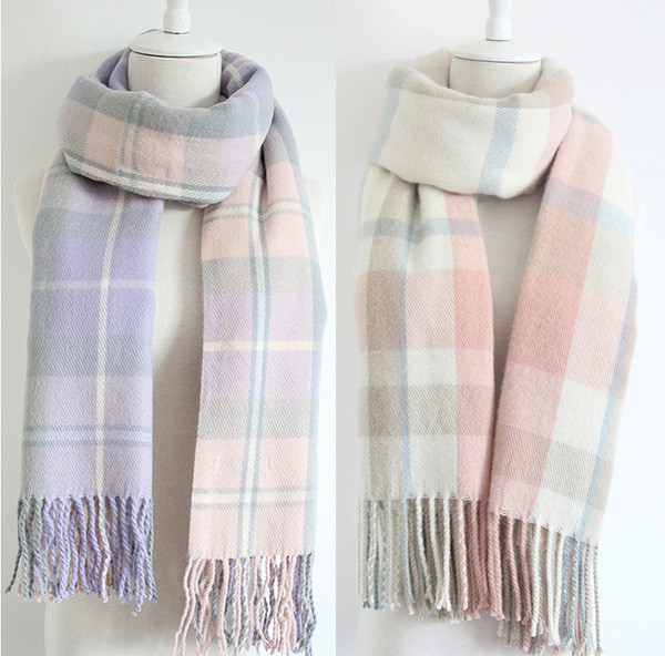 Ležerni ženski zimski karirani šal s resama