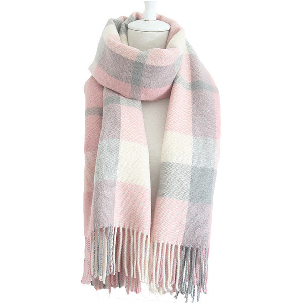 Ležerni ženski zimski karirani šal s resama