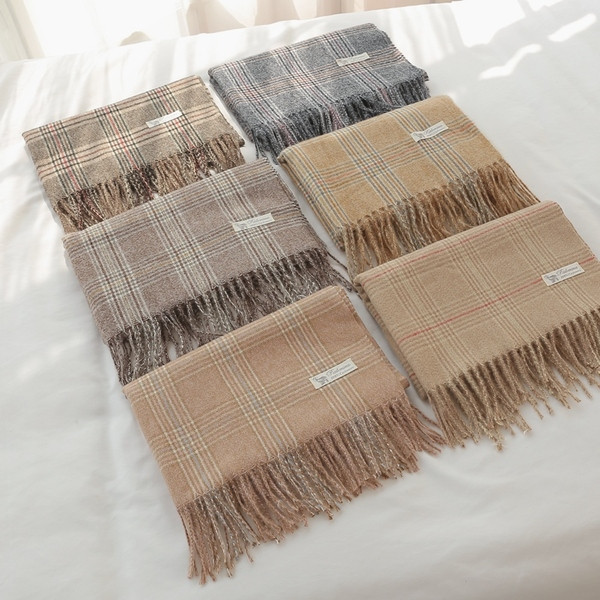 Karirani ženski šal sa resama-pogodan za jesen i zimu