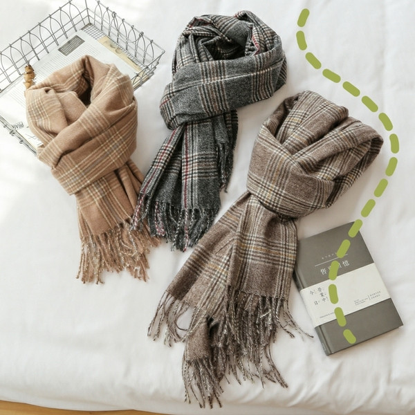 Karirani ženski šal sa resama-pogodan za jesen i zimu