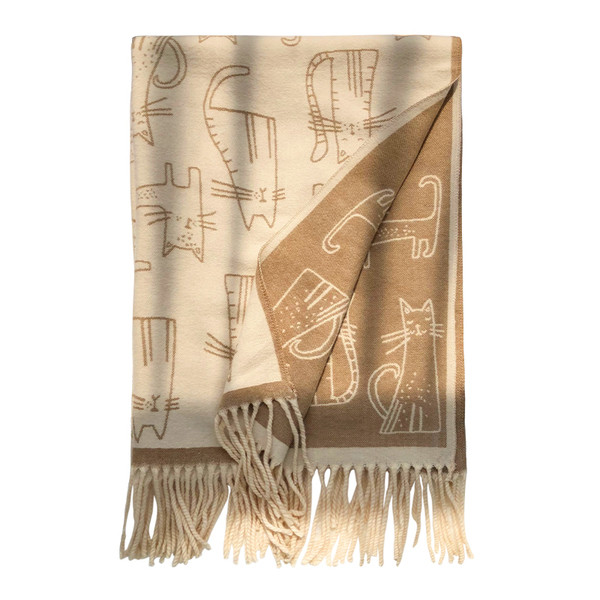 Νέο μοντέλο γυναικείο κασκόλ με περιθώριο και μοτίβο με γάτες