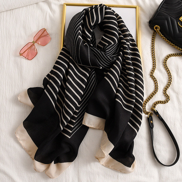 Trijų spalvų kasdieninis ilgas moteriškas medvilninis šalikas