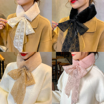 Ежедневен пухен дамски шал с сатенена панделка подходящ за зимата 