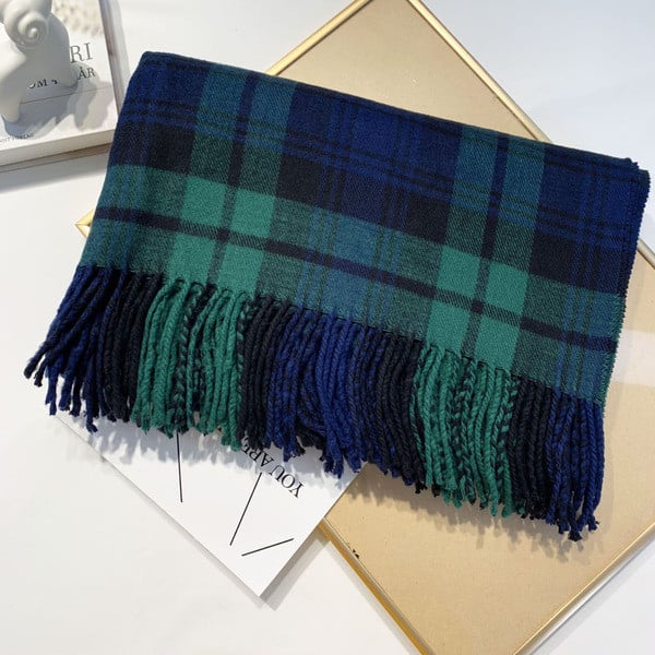 Žalios spalvos languotas moteriškas šalikas su kutais