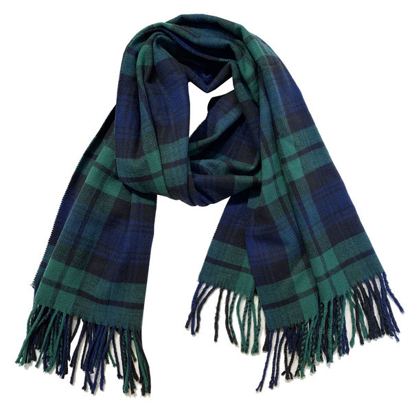 Žalios spalvos languotas moteriškas šalikas su kutais