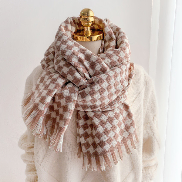 Ženski casual karirani šal s resama pogodan za zimu