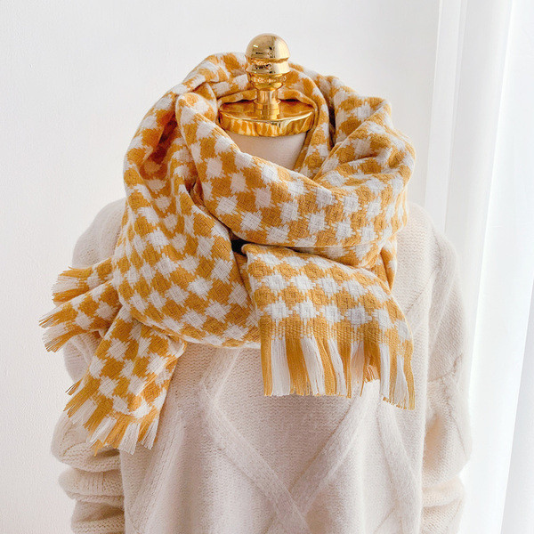 Ženski casual karirani šal s resama pogodan za zimu
