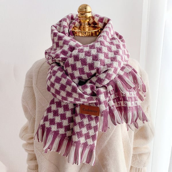 Ženski casual karirani šal s resama pogodan za zimu