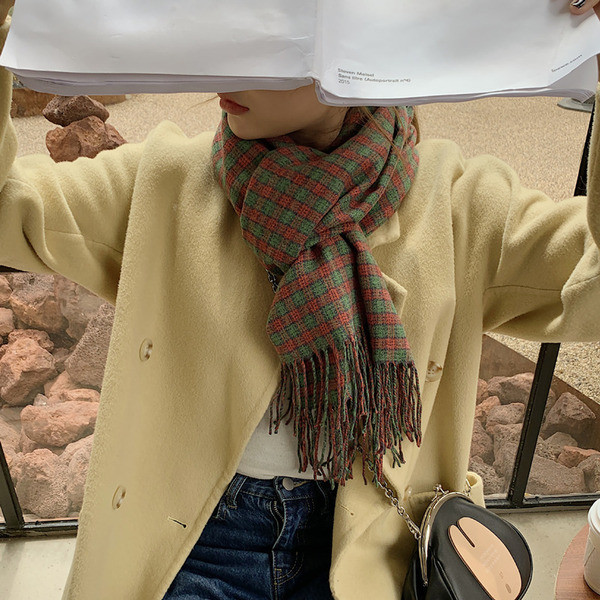 Ženski casual zimski karirani šal s resama
