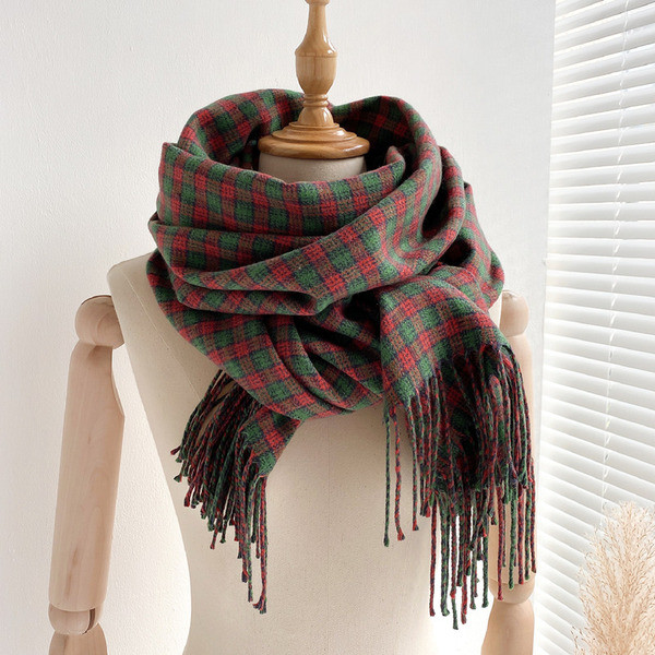 Ženski casual zimski karirani šal s resama