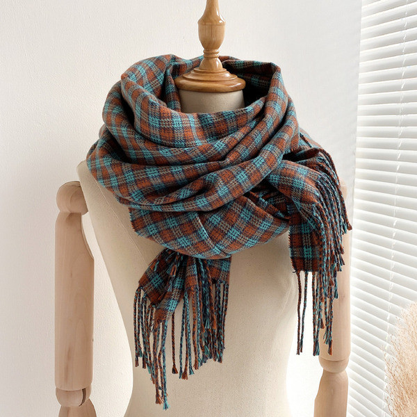 Ženski casual zimski karirani šal s resama