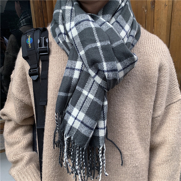 Modern téli meleg férfi sál, rojtokkal