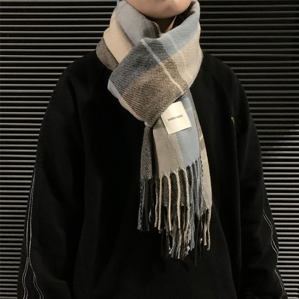 Lezser téli férfi kockás sál, rojtokkal