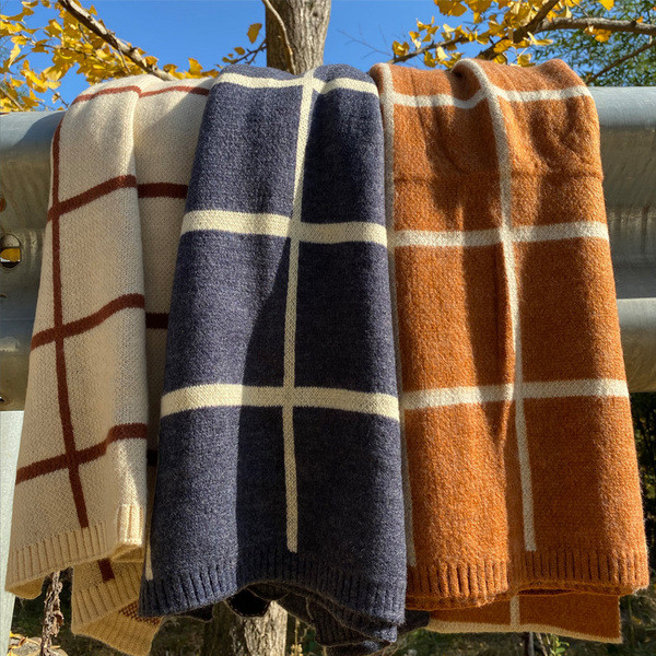 Női téli gyapjú sál férfiaknak, fekete, szürke és barna színben