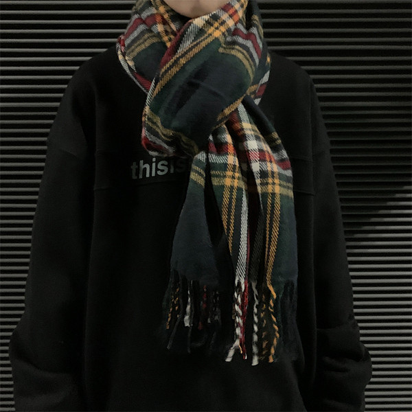 Alkalmi férfi kockás sál, rojtokkal, alkalmas őszre és télre