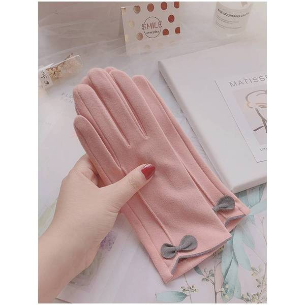 Meleg női kesztyű szalaggal