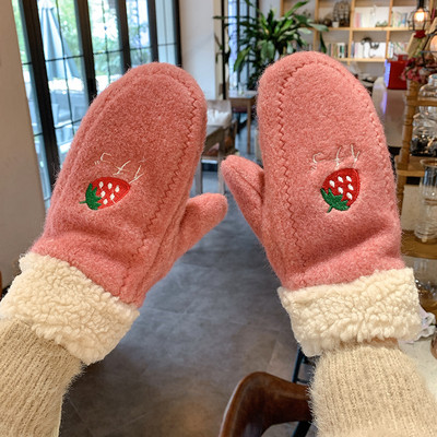 Női alkalmi kesztyű eper hímzéssel