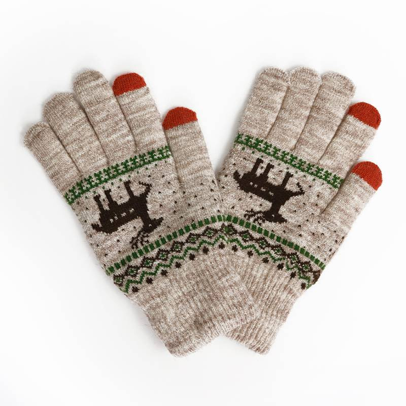Γυναικεία μάλλινα γάντια με χριστουγεννιάτικο μοτίβο