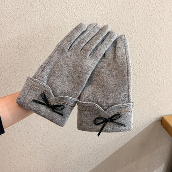Зимни дамски ръкавици с панделка