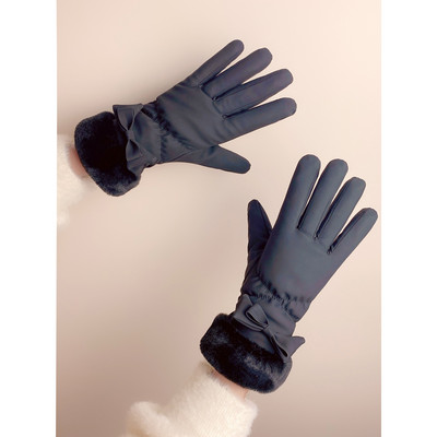 Γυναικεία χειμερινά γάντια με κορδέλα και γούνα