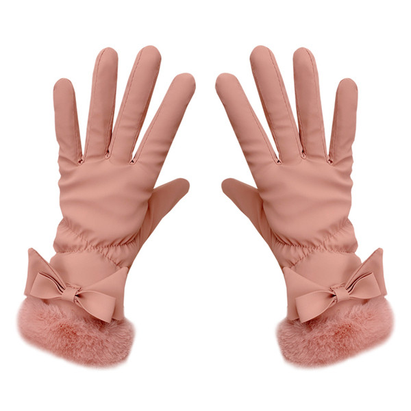 Γυναικεία χειμερινά γάντια με κορδέλα και γούνα
