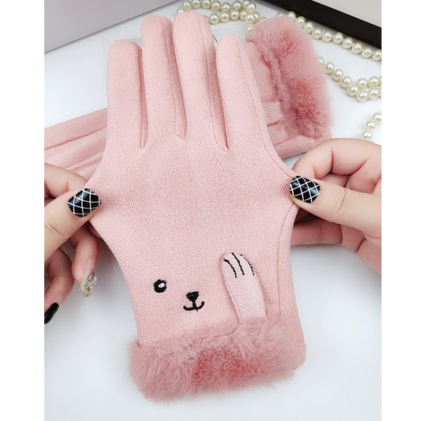 Puha női kesztyű pehellyel és hímzéssel