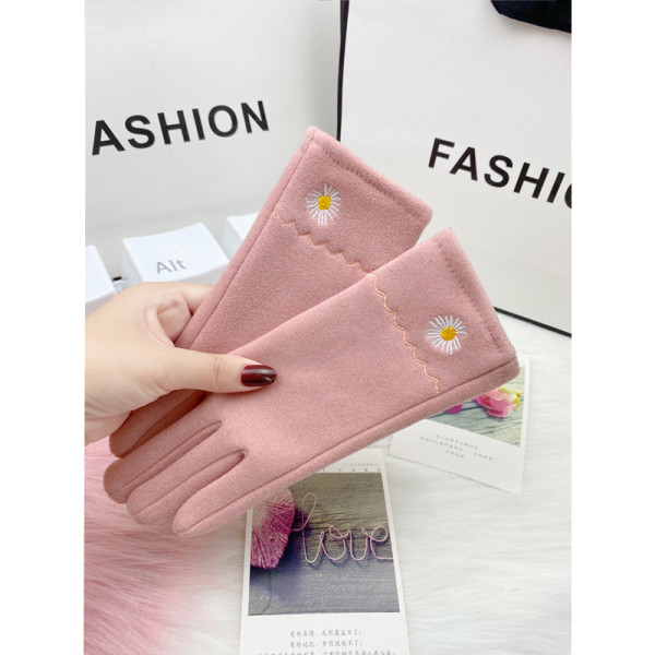 Női kesztyű öko velúrból és hímzett százszorszépből