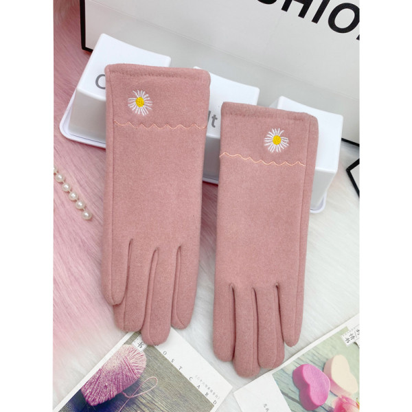 Női kesztyű öko velúrból és hímzett százszorszépből