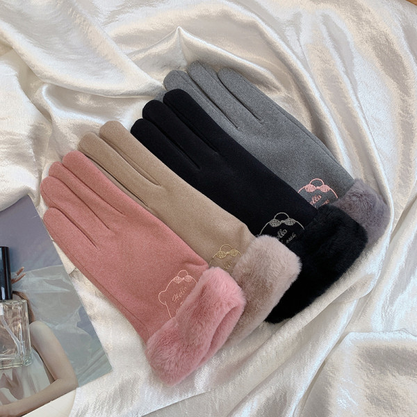 Női téli kesztyű hímzéssel és pehellyel