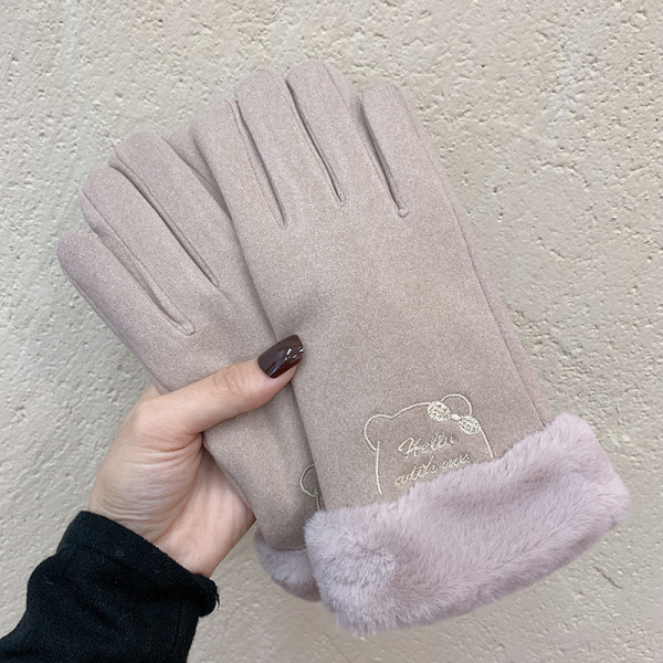 Női téli kesztyű hímzéssel és pehellyel