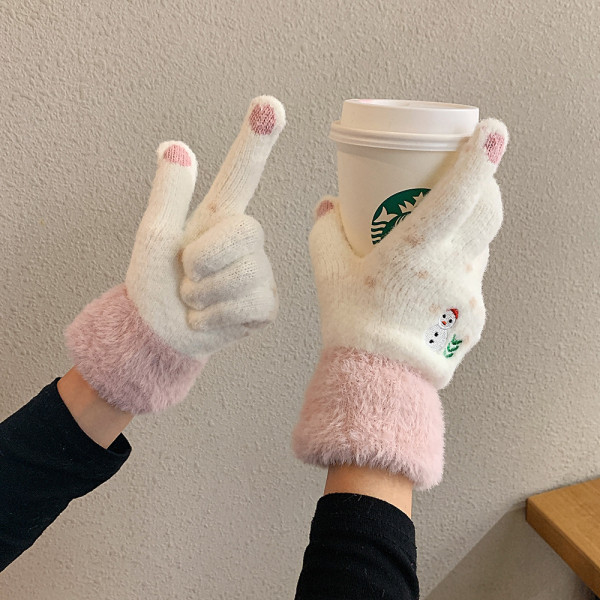 Női téli kesztyű hímzéssel