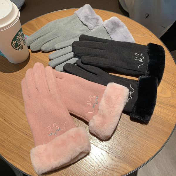 Ženske zimske rukavice s toplom postavom i vezom