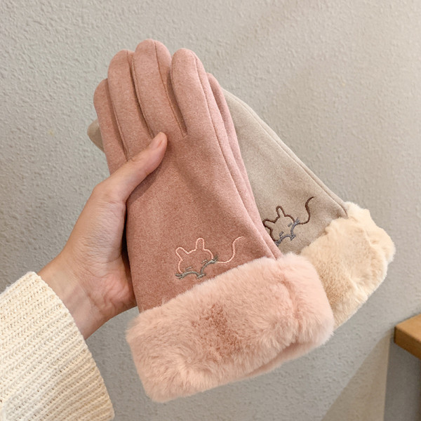 Ženske zimske rukavice s toplom postavom i vezom