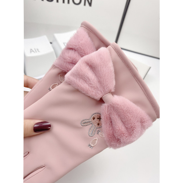 Γάντια γυναικεία με κορδέλα και κέντημα