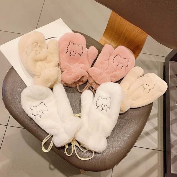 Női pehelykesztyű hímzéssel és nyakkendővel