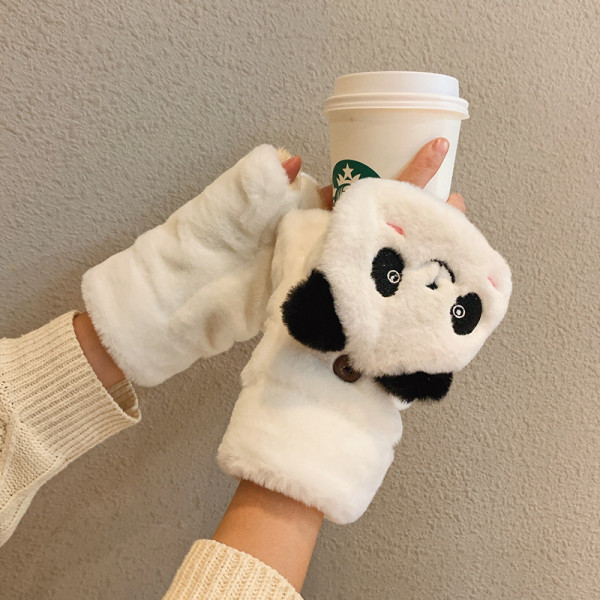 Női téli kesztyű gombbal és hímzéssel