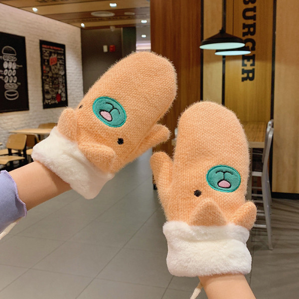 Női téli kesztyű hímzéssel és 3D elemmel