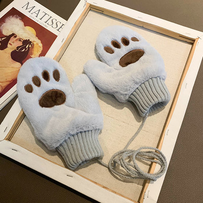 Női plüss kesztyű fűzős