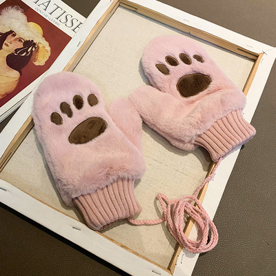 Női plüss kesztyű fűzős