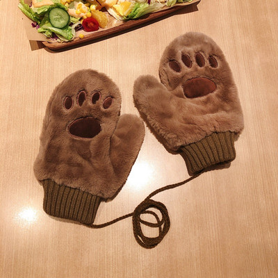 Női plüss kesztyű fűzős