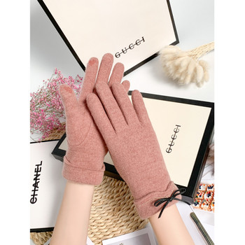 Γυναικεία μάλλινα γάντια με κορδέλα