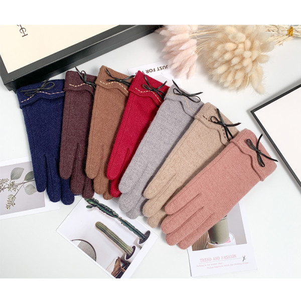 Γυναικεία μάλλινα γάντια με κορδέλα