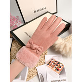 Γυναικεία μοντέρνα γάντια με γούνα και κορδέλα