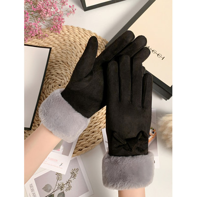 Γυναικεία μοντέρνα γάντια με γούνα και κορδέλα