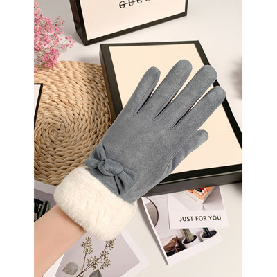 Γυναικεία μοντέρνα γάντια με γούνα και κορδέλα