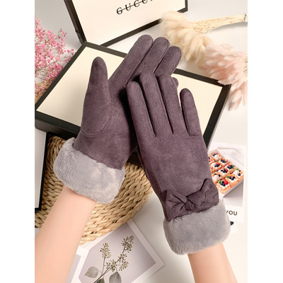 Γυναικεία μοντέρνα γάντια με γούνα και κορδέλα