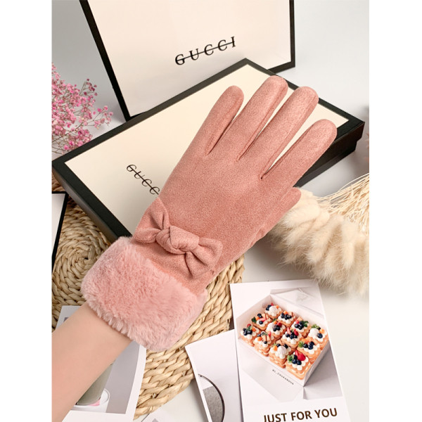 Γυναικεία μοντέρνα γάντια με γούνα και κορδέλα