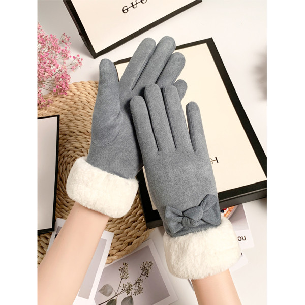 Γυναικεία μοντέρνα γάντια με γούνα και κορδέλα